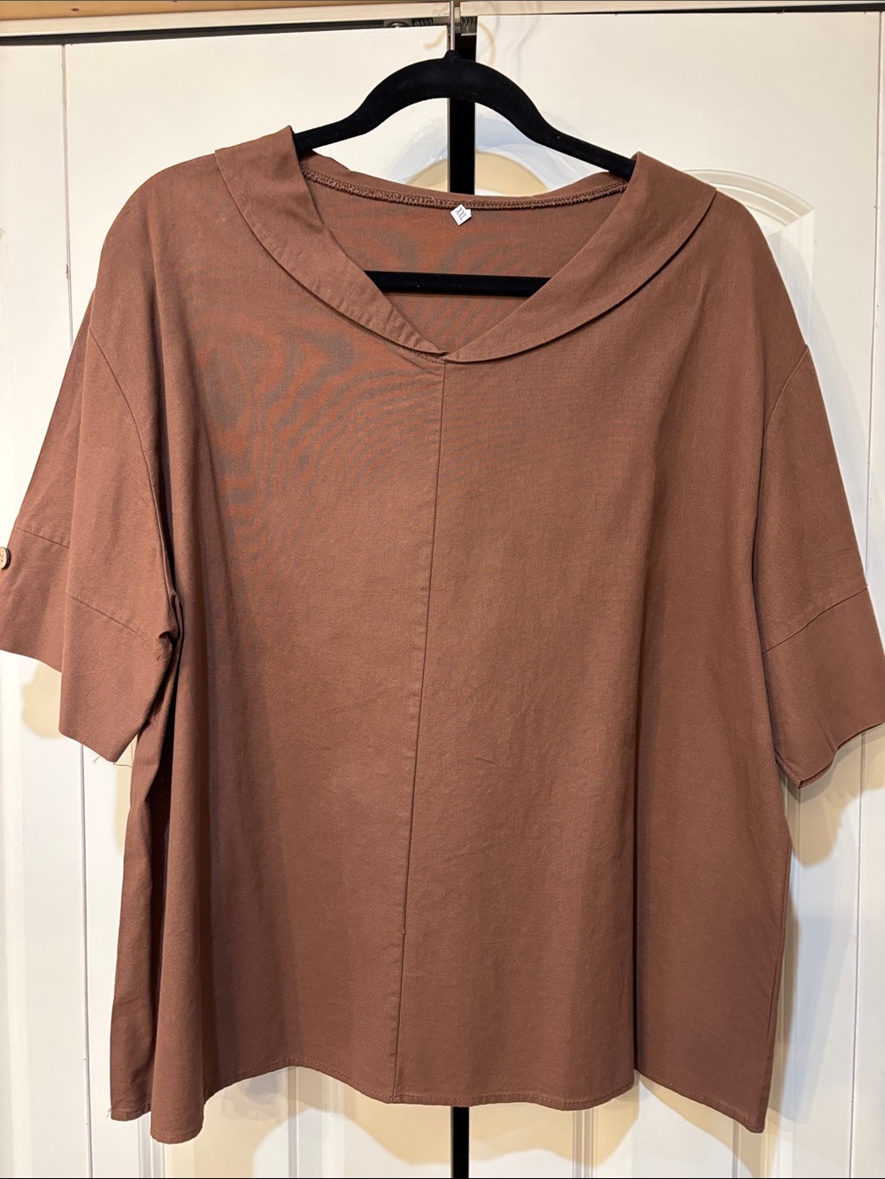 Relaxed Collar Short-Sleeve Top - Brown XXL